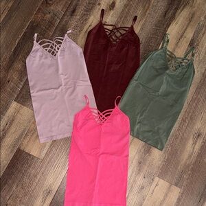Zenana Outfitters Camisoles - Pink, Light Pink, Army Green, and Burgundy Bundle